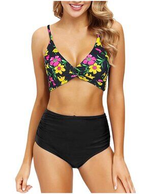 Sz XL Tummy Control Athletic 2 Piece High Waisted Swimsuits X002UZ2525